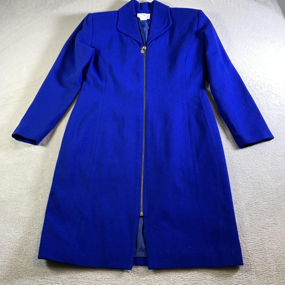 Vintage Althuser Coat Womens 10 Blue Wool Blend Full Zip‎ Overcoat Made In USA